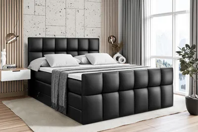 Produktbild von ALTDECOR Boxspringbett mit Matratze und Lattenrost  - RICAR -Z KING  - 140x200 cm -Schwarz Kunstleder - Topper, Fußteil, Polsterbett mit Bettkasten, Bett mit Stauraum H3 - und H4 - Matratze, Doppelbett, Springboxbett