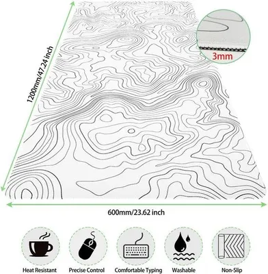 Produktbild von XXL Gaming-Mauspad, 1200 x 600 mm - Weiß - Rutschfest, groß, geeignet für Gaming, Schreibtisch, Computer, Laptop, ergonomisch
