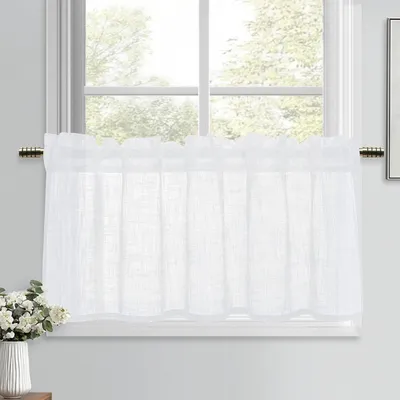 Obrázok produktu pre Závesy 45 x 120 cm, polopriehľadné, ľanový vzhľad, do kuchyne