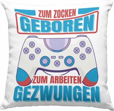 Produktbild von Trendation - Lustige Gamer Deko-Kissen mit Füllung 40x40 Zocker Geschenk Gamer Gamergirl Geschenkidee Geburtstag Zum Zocken Geboren (Grau)