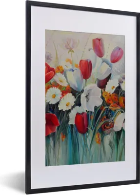 Produktbild von MuchoWow® Gerahmtes Poster Malerei - Ölgemälde - Blumen 40x60 cm - Poster mit Schwarzem Bilderrahmen Wandposter Rahmen Foto Bilder - Poster in Rahmen
