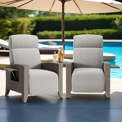 Image de Transat - Fauteuil de jardin - Transat - Bain de soleil - Fauteuil relax - Rotin - Dossier réglable
