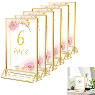 Produktbild von 6 Stück Tischaufsteller A5 Bilderrahmen Gold,Seitenklares Acryl Tischaufsteller T-Aufsteller Werbeaufsteller für Hochzeitsparty,11*8.5inch