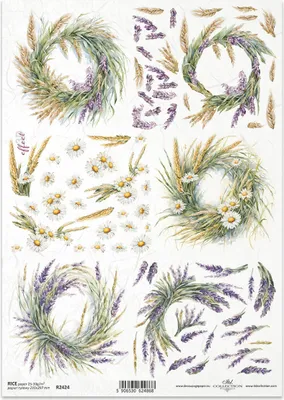 Produktbild von ITD Reispapier Decoupage Bastelpapier Serviettentechnik-R2424 feldgirlanden lavendel