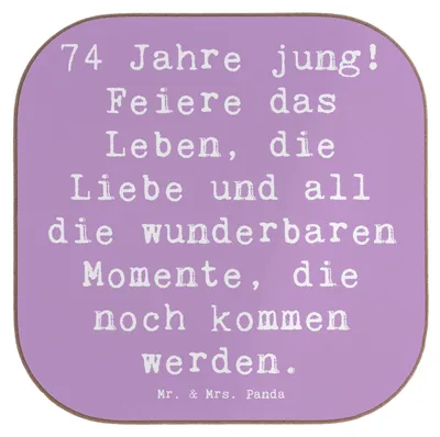 Produktbild von Mr. & Mrs. Panda Holzuntersetzer Spruch 74. Geburtstag Freude - Lavendeltraum - Geschenk, Liebe und Leben, Coaster, Geburtstagsfeier, gläseruntersetzer, Glückwunsch