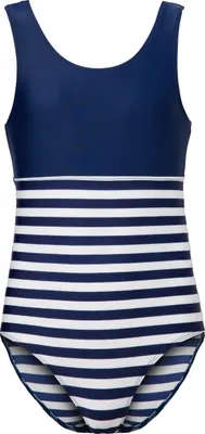 Produktbild von Teenager Mädchen Badeanzug einteilig UV Schutz 50 MS10-445 (Marineblau/Streifen, 152)