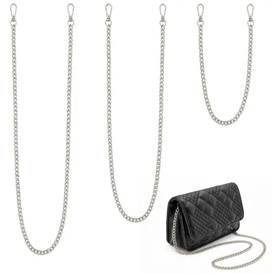 Image de Chaîne pour sac à main - Ensemble de sangles en métal - Sangles de remplacement pour sacs à main - 3 pièces en argent (45 cm + 95 cm + 125 cm)