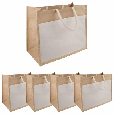 Obrázok produktu pre Jutové tašky s vreckom 5 Prírodná a biela 42 x 33 x 19 cm
