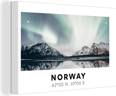 Produktbild von OneMillionCanvasses® - Leinwandbilder - 150x100 cm, Norwegen - Nordlichter - Wasser, Wandbilder Kunstdruck Wanddekoration - Foto auf Leinwand - Gemälde auf Holzrahmen