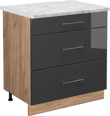 Produktbild von Küchenunterschrank Vicco Fame-Line Anthrazit Hochglanz 80 cm mit 3 Schubladen, AP Marmor, Model 45638