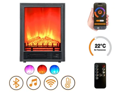 Immagine prodotto di Camino elettrico "EF1" 1800 W|Altoparlante Bluetooth|Effetto fiamma| Telecomando WLAN|Riscaldamento 17–27 °C|DLC Home