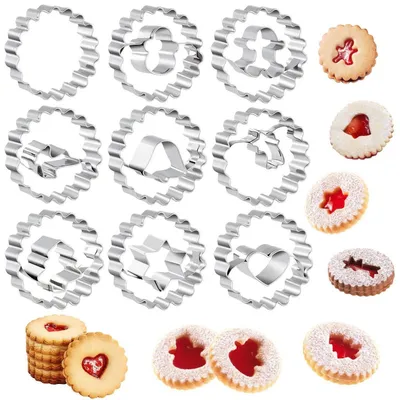 Zdjęcie produktu dla Zestaw 9 sztuk świątecznych foremek do pierników Linzer, mini, ze stali nierdzewnej, 4,5 cm