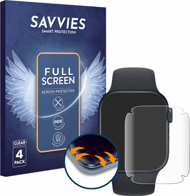 Produktbild von 4x Savvies Fullscreen Schutzfolie für Apple Watch Series 8 / 9 Displayschutz Folie Fullcover Klar Transparent