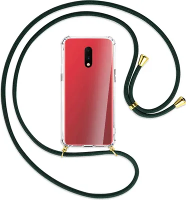 Produktbild von Handykette Backcover-Schutzhülle mit Band (Metall goldfarben) für OnePlus 7 - dunkelgrün