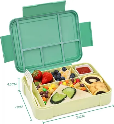 Obrázek produktu pro Obědový box, bento box, obědový box, nepropustný, vzduchotěsný obědový box s 5 přihrádkami a sadou příborů, obědový box, snídaňový box