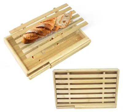 Produktbild von Bambus-Brotschneidebrett mit Krümelfach & Messer – Perfekte Schneideunterlage für Brot & Brötchen