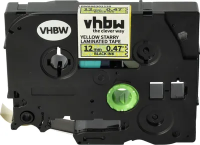 Produktbild von vhbw Schriftband-Kassette kompatibel mit Brother PT 1800+, 1810, 1830SC, 1830 Etiketten-Drucker 8m x 12mm Schwarz auf Gelb (Glitter), Laminiert