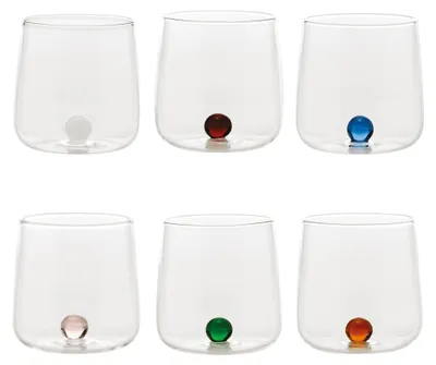 6er-Set Borosilikatglas-Tumbler Bilia mit farbiger Perle