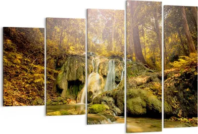 Produktbild von Bild auf Leinwand - Leinwandbild - Wald Wasserfall Natur Umwelt - 150x100cm - Wand Bild - Wanddeko - Leinwanddruck - Bilder - Kunstdruck - Wanddekoration - Leinwand bilder - Wandkunst - EG150x100-2959