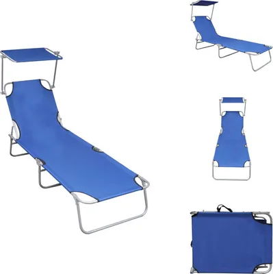 Image de vidaXL Chaise longue pliante avec protection solaire Bleu Aluminium - Bains de soleil