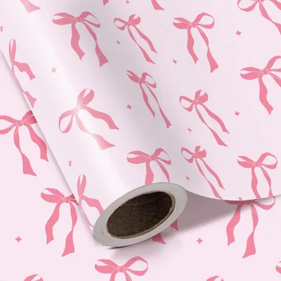 Zdjęcie produktu dla Rola papieru do pakowania z motywem kokardek, 43,2 cm x 5 m, kolor różowy