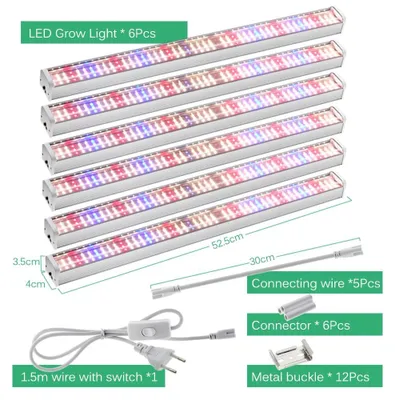 Immagine prodotto di Lampada LED a spettro completo per piante - Grow Light Bar - Set da 6 pezzi - AC 100–265 V - SMD2835 - Spettro 4000 K, 660/730/395 nm - IP65 Per serre e tende