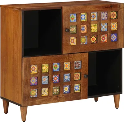 Image de Buffet avec rangement en noyer 80 x 33 x 75 cm en bois massif de manguier