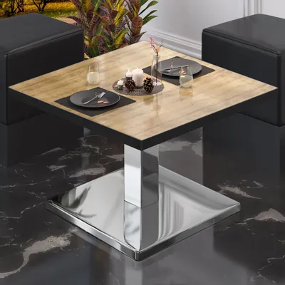 Produktbild von BM | Bistro Loungetisch | B:T:H 80 x 80 x 41 cm | Eiche / Edelstahl | Bistro Tisch Loungetisch