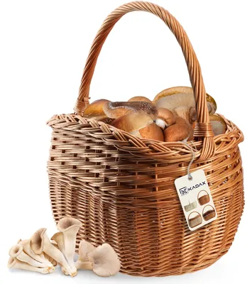 Obrázok produktu pre KADAX prútený košík na huby, oválny košík na nákup, robustný piknikový košík s rukoväťou (hnedý, 41x25x44cm)