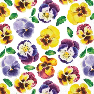 Produktbild von Servietten Cocktail 25x25cm 3-lagig 20 Stück Stiefmütterchen Blüten Ambiente-Servietten