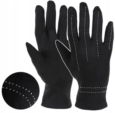 Imagen del producto de Guantes de mujer, color , con adornos de pedrería, de terciopelo, para invierno