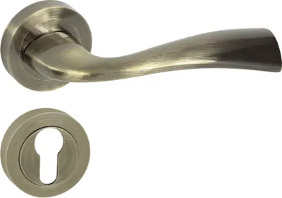 Produktbild von DOMINO Türgriff Drückergarnitur PZ - Profilzylinder Set | Rund-Rosette | Türklinke für Zimmertür, Bürotür, Kellertür & Innentür | Türbeschläge aus Aluminium | Bronze Türdrückergarnitur | FLY-R ECO M3