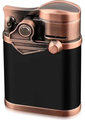 Produktbild von Sturmfeuerzeug mit 4 Jetflammen, Steampunk Gasfeuerzeug nachfüllbar, winddicht, einstellbar, Schwarz-Bronze