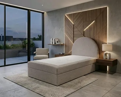 Produktbild von NORDELO Polsterbett LUNA 100x200 cm Einzelbett mit abgerundete Kopfteil und Bettkasten designer Optik Bett mit Stauraum