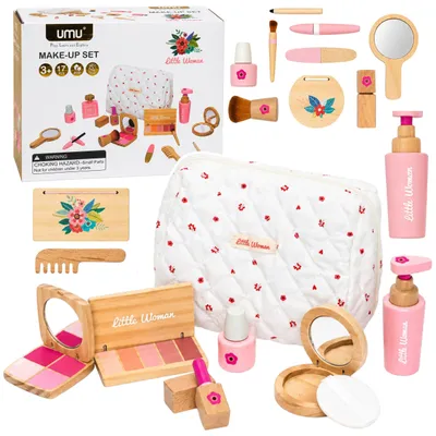 Produktbild von Schönheitsset aus Holz für Mädchen mit weißer Kosmetiktasche, 17-teilig