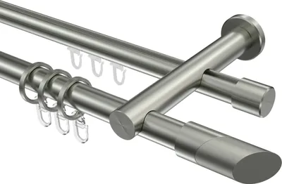 Produktbild von Interdeco Rundrohr-Innenlaufstange / Gardinenstange (Kombination) Edelstahl-Optik, Typ Platon Verano (Schräge Bicolor), 20 mm Ø 2-läufig, 520 cm