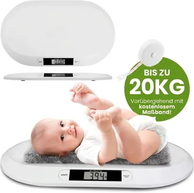 Produktbild von Laavir® Digitale Babywaage bis 20 kg - Misst auf 10 Gramm genau - Mit Maßband & Hold-Funktion - Komfortabel & Zuverlässig