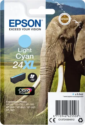 Image de Encre Epson Elephant Singlepack Light Cyan 24XL Claria Photo HD