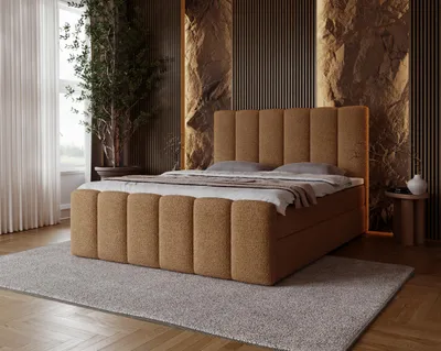 Produktbild von MYSEN Boxspringbett Doppelbett 140x200 LUIS mit Bettkasten mit Bonell-Matratze Komplett-Set Design Polster Braun