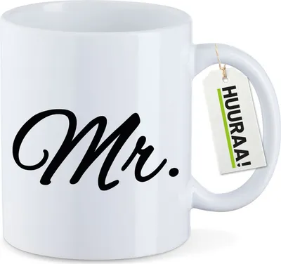 Produktbild von Huuraa Kaffeetasse Mr. Schriftzug 330ml Weiß Keramik Kaffeebecher Geschenkidee