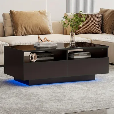 Produktbild von Ein hochglänzender Couchtisch mit zwei praktischen Schubladen und modernem Design für das Wohnzimmer