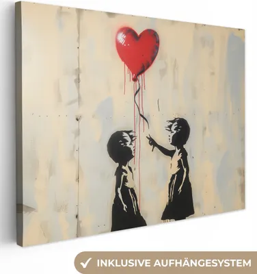 Produktbild von Wanddeko 80x60 cm - Banksy - Straßenkunst - Luftballon - Herz, Wandbilder, Wanddeko Wohnzimmer