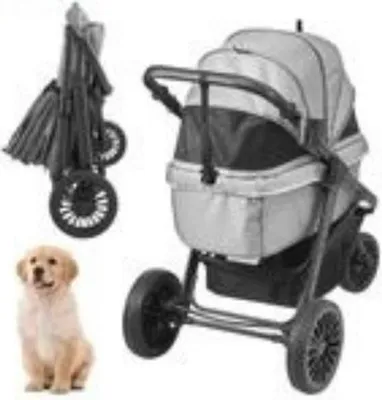 Obrázek produktu pro Jurrys Dog Buggy - Kočárek pro psy - Domácí mazlíčci - Štěňata - Příslušenství - Cestovní - Nosítko - Lehký - Šedý - Kočárek - S pláštěnkou proti dešti