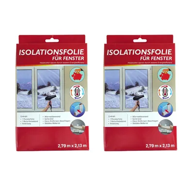 Two packages of window insulation film are shown side-by-side against a white background.