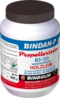 Produktbild von Bindan-P Propellerleim Holzleim 800 g Flasche inkl. Leimspachtel, Microfasertuch (100% Polyester) und Pinsel