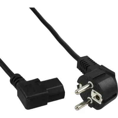 Image de InLine® 16752N Netzkabel, Schutzkontakt gewinkelt auf Kaltgerätestecker C13 links abgewinkelt, 1m, schwarz