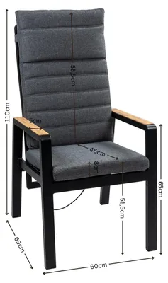 Produktbild von Verstellbarer Gartenstuhl Berlin | Schwarz / Holz & Grau | 2er Set