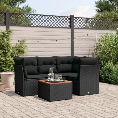 Produktbild von Design 5-tlg. Garten-Sofagarnitur mit Kissen Schwarz Poly Rattan, Gartenmöbel-Sets 2024 Neu