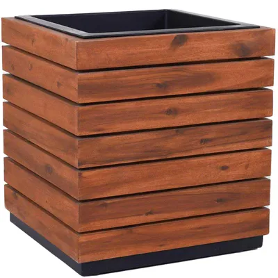 Produktbild von VIVANNO Pflanzkübel Holz BLOCK Würfel, Akazienbraun gestreift - 43x43x46 cm