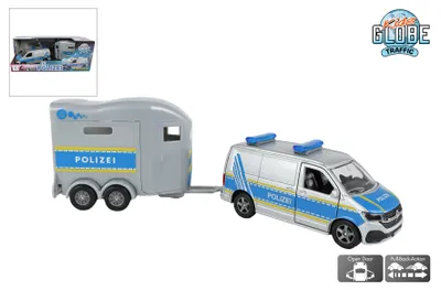 Produktbild von Kids GLOBE Polizei Spielzeugauto VW Transporter mit Pferdeanhänger 28,5cm